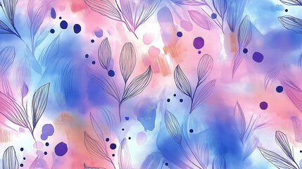 Abstract floral pattern with watercolor textures in pink and blue tones for creative designs