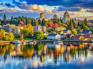 Obraz premium Olympia Washington Waterfront Skyline Scenic View - Rule of Thirds Photography