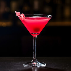 Pink Cocktail in Martini Glass with Rose Petal Garnish