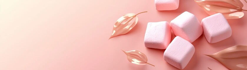 Delicious marshmallows on a pink background, sweet treat for candy lovers sweet