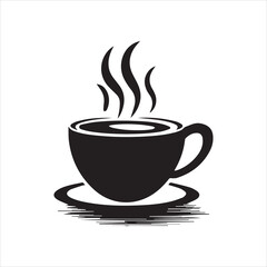 A black and white coffee cup with steam rising from it - Coffee Cup Icon - A coffee cup of a silhouette vector illustration on white background.Simple black and white coffee cup graphic logo.