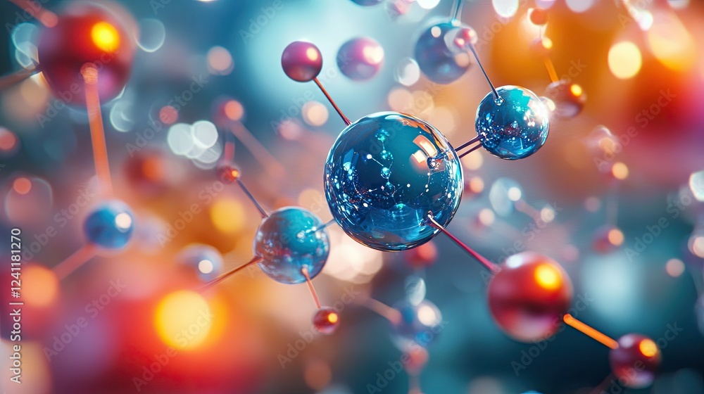 Poster colorful abstract representation of molecular structure in science