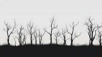Obraz premium Sharp Focus Bare Forest Silhouetted Trees Raw Landscape Image