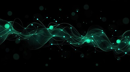 Abstract interconnected circuits with glowing green nodes and flowing lines on a dark background