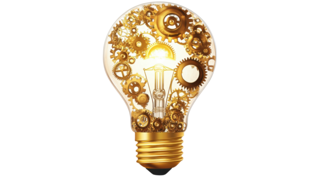 Light blub with gears isolated on white background 