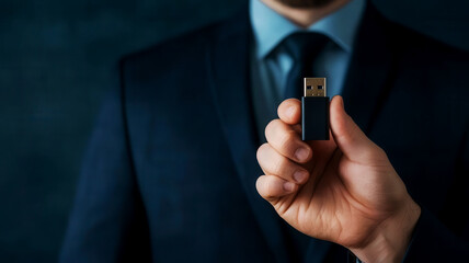 Employee looking nervous while passing sensitive company data on a USB drive, symbolizing corporate theft and corruption
