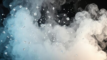 Fototapeta premium Individual crystals disperse and scatter in the air as a dense cloud of smoke emerges, natural wonder, iridescent sheen, rainbow colors