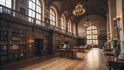 An old grand library. Generative AI. 