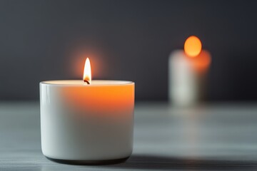 Elegant white candles glowing softly on a dark background, creating a calming and serene atmosphere for relaxation and ambiance