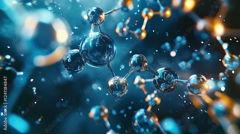 Poster stunning close-up of abstract molecules in a dynamic background