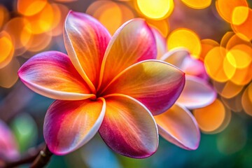 Plumeria Flower, Orange Pink Bokeh, Tropical Blossom, Soft Focus, Floral Macro