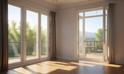 Light and airy atmosphere through the window in morning sunlight, sunlight, ambiance
