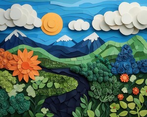 Diagram of energy flow in an ecosystem, sunlight to producers and consumers