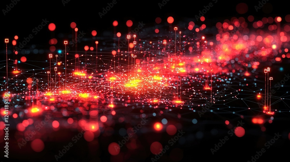 Aufkleber abstract network data visualization red and black