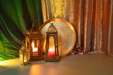 Ramadan. Arabic lantern for Muslim holy month Ramazan Kareem. Decorative Holiday lamp symbol of fasting sawm, prayer salah
