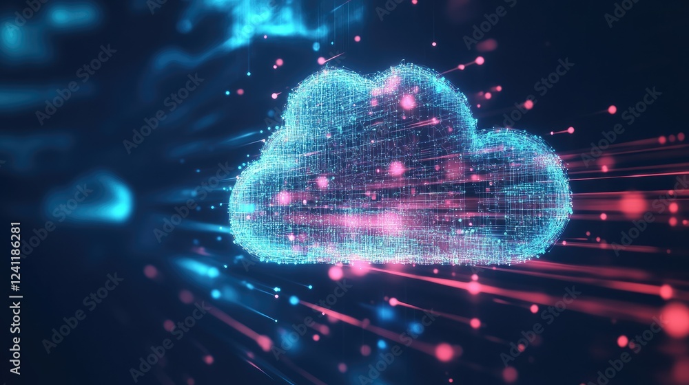 Aufkleber digital cloud concept with colorful data streams and light effects