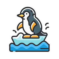 Obraz premium Penguin on ice floe icon, global warming