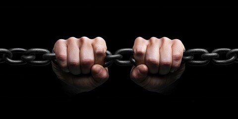 Two hands gripping a chain, symbolizing struggle and resilience against oppression.