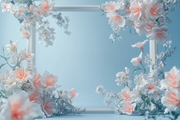 Floral Frame Arrangement with Soft Pastel Flowers and Blossoms