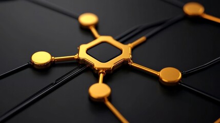 Golden Circuit: A close-up captures a complex network of golden circuits against a dark surface, exuding a sense of technological advancement and futuristic design.