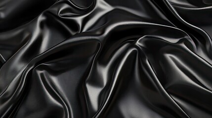 Fototapeta premium Smooth Black Satin Fabric Texture with Elegant Drapery and Flow