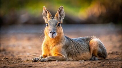 Fototapeta premium Patagonian Mara Resting on Patagonian Ground: Minimalist Wildlife Photography