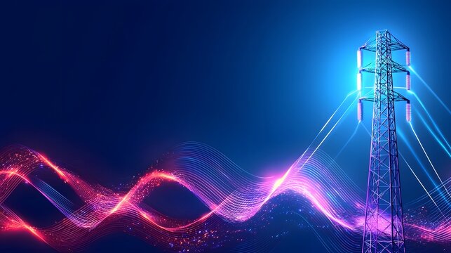 Dramatic silhouette of a radio tower set against a dusk skyline with rippling waves of energy expanding outward to illustrate the powerful impact of wireless communication technology