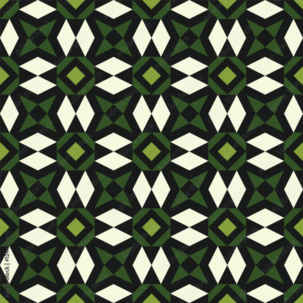 Poster seamless geometric pattern featuring a repeating design of interlocking shapes in a vibrant color pa