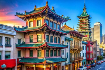 San Francisco Grant Avenue Asian Architecture, January 2020 - High-Resolution Stock Photo