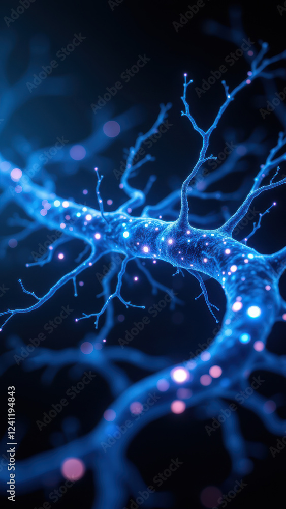 Aufkleber Vagus Nerve Stimulation - High-resolution illustration of a neural network with branches extending from a central body, symbolizing the complex and interconnected nature of neural pathways.