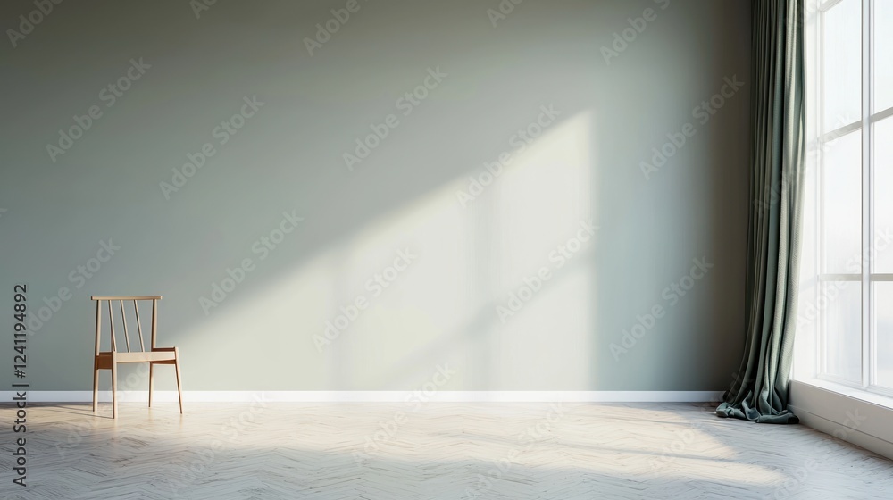 Poster empty room with sunlight streaming through window