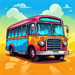 the AI Image Generator, Colorful Vintage Bus Illustration i
