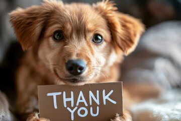 Adorable Dog Holding Thank You Sign with Warm Cuddly Expressions