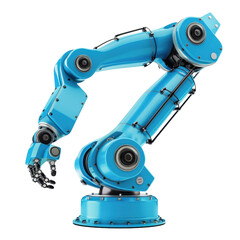 blue industrial robotic arm with articulated joints and gripper, designed for automation and precision tasks in manufacturing