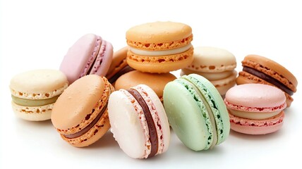 Colorful French Macarons Dessert assortment with pastel sweet almond cookies in elegant bakery presentation , delicious Colorful French Macarons Dessert image for cafe menu bakery advertising