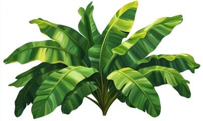 Obraz premium Lush Banana Leaves, Tropical Plant, White Background, Isolated, Design Element