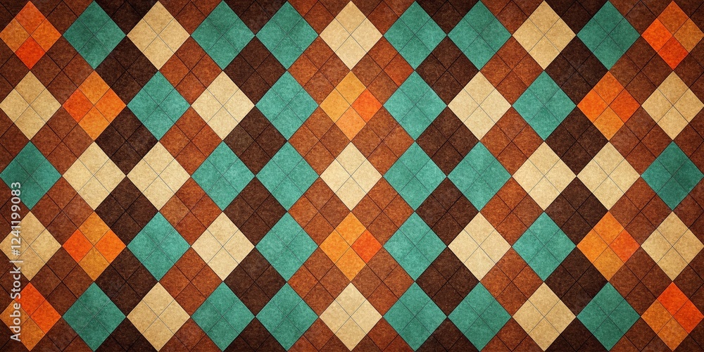 Poster retro brown argyle pattern minimalist background - colorful geometric design texture