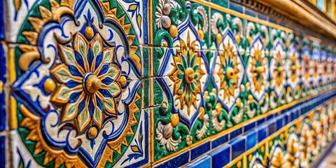 Sevilla Azulejo Tiles: Close-up Detail of Traditional Andalusian Ceramic Art