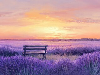 Serene sunset over lavender fields tranquil nature scene outdoor landscape vibrant colors peaceful viewpoint