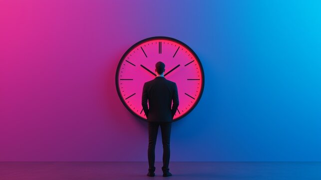 Time management expert organizing tasks efficiently under a glowing productivity clock visualizing effective overtime strategies smart work planning for maximum results