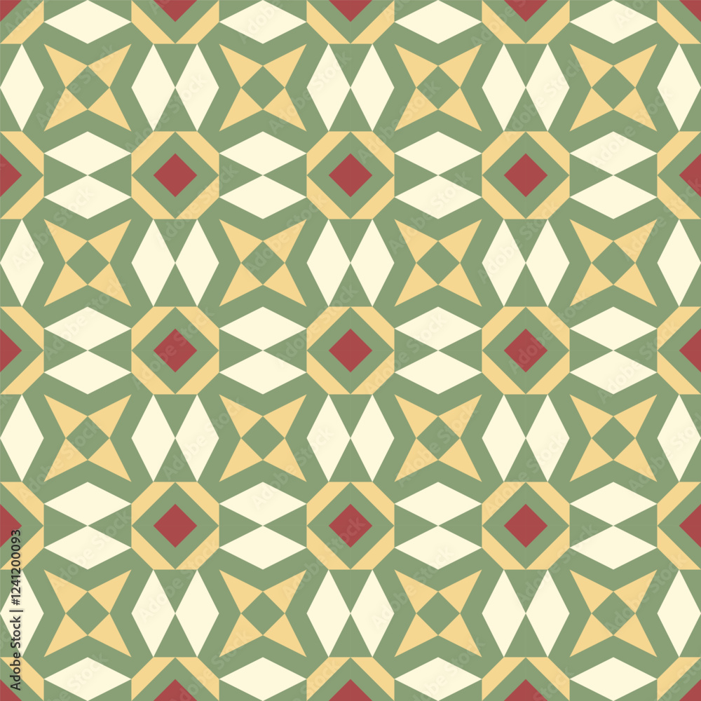 Poster seamless geometric pattern featuring a repeating design of interlocking shapes in a warm and invitin