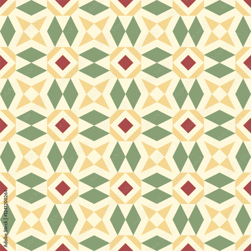 Poster seamless geometric pattern featuring a repeating design of interlocking shapes in a warm and invitin