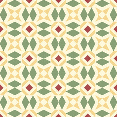 Fototapeta premium seamless geometric pattern featuring a repeating design of interlocking shapes in a warm and inviting color palette of yellow, green, and red
