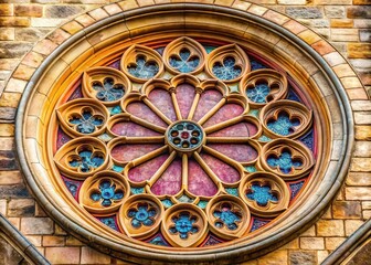 Obraz premium Rose Window Architectural Detail: Round & Triangular Design Elements, Candid Shot
