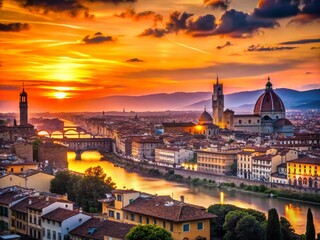 Naklejka premium Silhouette of Florence at Sunset, Tuscany, Italy
