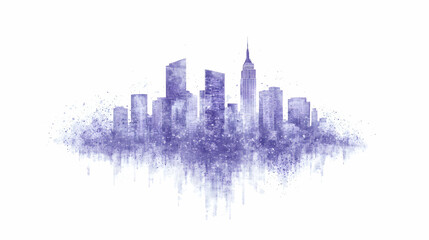 Purple Cityscape, Skyscrapers Rise in Watercolor Splatter, Evoking Urban Energy and Modern Architecture.