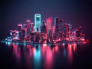 Fototapeta premium Futuristic smart city illuminated with holographic projections, energyefficient urban design