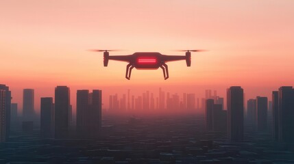 Futuristic urban hub with drones delivering packages, automation at its peak