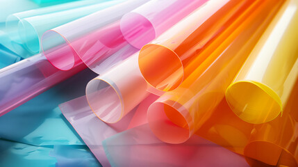 A close plan of rolls with a bright transparent film for lamination or packaging. The film is neatly composed, emphasizing the high quality of the material.