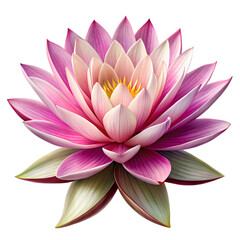 Stunning pink water lily flower blossom isolated on spa zen yoga pure soft on transparent background